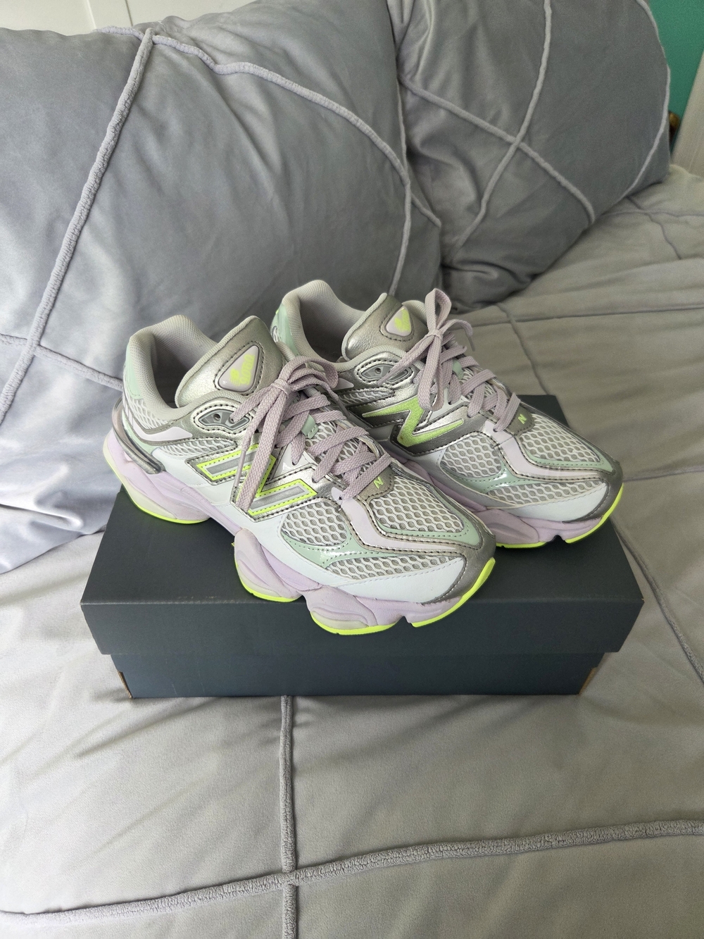 New Balance 9060 Women's Light Purple and Lime Sneakers